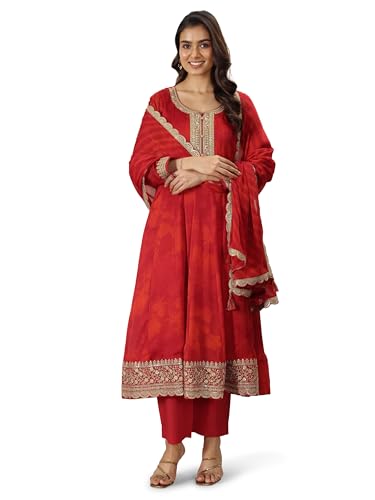 Libas Women Red Printed Silk Blend Anarkali Kurta Set For Women (99267R)
