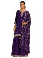 Libas Womens Embroidered Chinon Straight Kurta With Palazzos And Dupatta