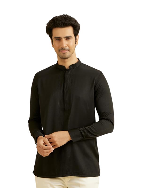 Manyavar MenS Viscose Blend Self Design Short Kurta (Black,Xl)
