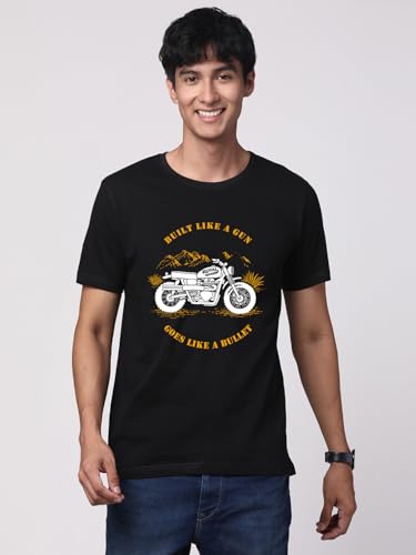 ADRO Mens Royal Bike Design Printed 100% Cotton T-Shirt - Regular Fit, Printed T-Shirts for Men (RN24-RYL-BL_Black_L)