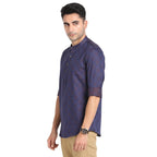 Turtle Men 100% Cotton Navy Jacqard Print Slim Fit Ceremonial Kurta