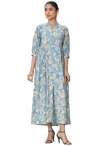 Libas WomenS Silk Blend Printed Dress (29461O_Blue_M)