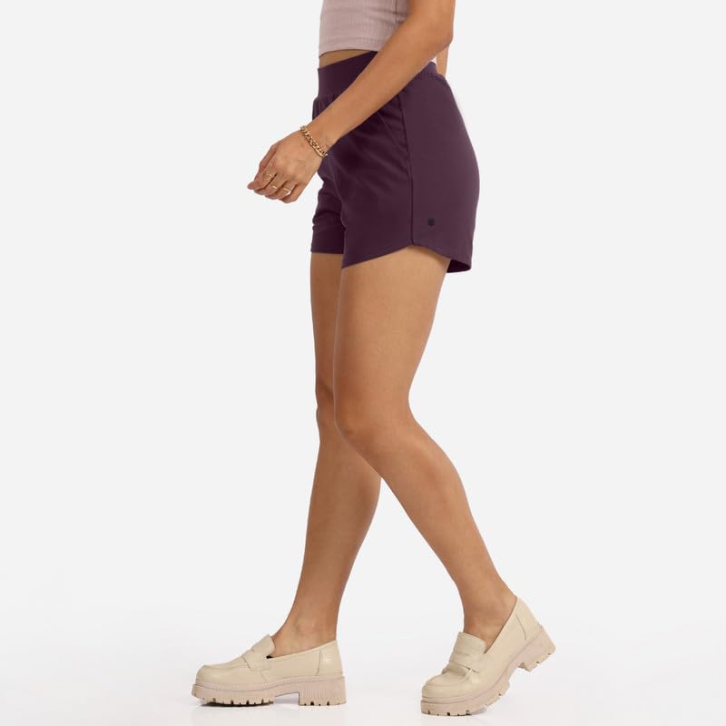BlissClub Groove-in Cotton Shorts | Cotton Shorts | Side Pockets | Stretchy |Curved Hem
