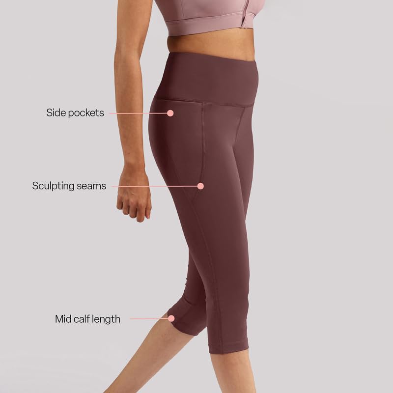 BlissClub Womens The Ultimate Capris, 3/4th Length Pants, Super- High Waist, 2 Pockets, Wide Waistband, Activewear for Women