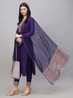 ANNI DESIGNER Womens Cotton Blend Straight Printed Kurta with Pant & Dupatta (KIKU BEGANI_L_Purple_Large)