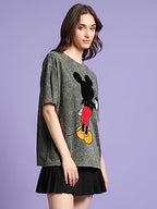 Bewakoof X Official Disney Merchandise Womens Mickey Graphic Printed Cotton T-Shirt - Oversized Fit, Round Neck, Half Sleeves_5