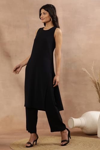 W For Woman W Women Blue Solid Kota Straight Kurta Set With Straight Pant