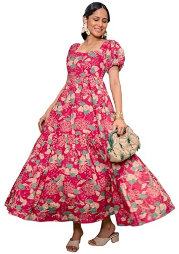 Anni Designer WomenS Rayon Printed Round Neck Long Maxi Dress (Danish Pink-Vks01_Xxl_Pink_Xx-Large)