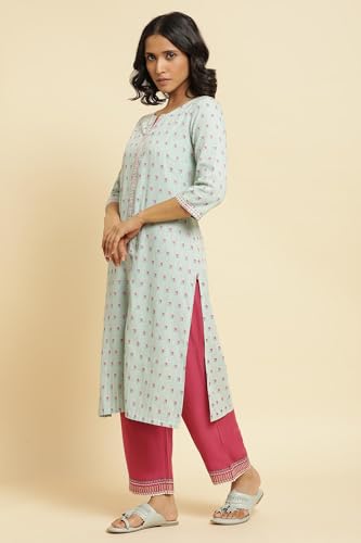 W For Woman Womens Cotton Kurta, Slim Pant & Dupatta_22Fews17585-312195_Small, Blue