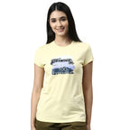 Enamor Essentials Short Sleeve Round Neck Slim Fit Stretch Cotton Tshirt for Womens-E147 (E147_Lemon Cream_S)