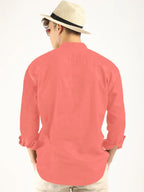 Macsivo MenS Cotton Polyester Blend Solid Regular Fit Full Sleeve Short Kurta Peach