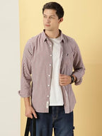 Thomas Scott Mens Solid Slim Fit Casual Shirt with Spread Collar and Long Sleeve Maroon