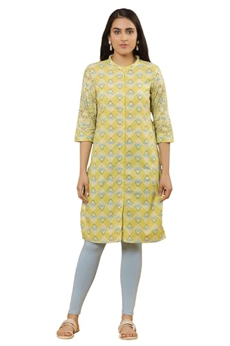 W For Woman W Women Beige Floral Print Cotton Straight Kurta Set With Tight_24Onws17163-117851_L