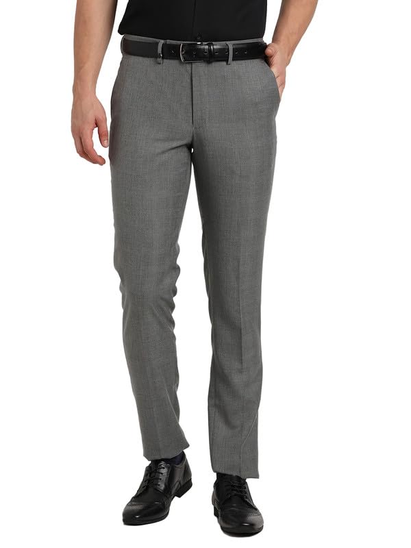 Turtle Men Pv Stretch Grey Check Slim Fit Formal Trouser