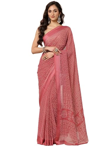 Brown Bandhani Printed Georgette Saree With Unstitched Blouse Piece