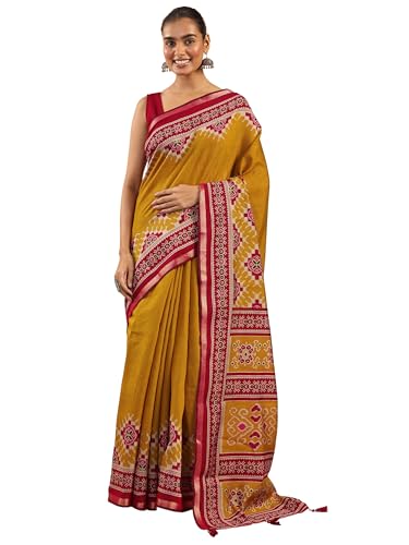 Libas Womens Solid Cotton Blend Saree With Blouse Piece
