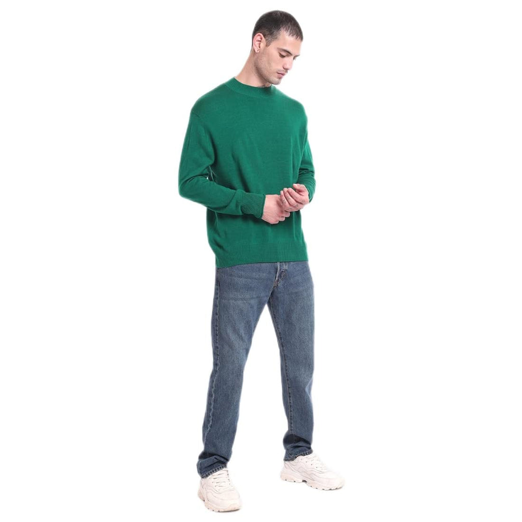 Bewakoof Mens Solid Oversized Fit Full Sleeve Round Neck Acrylic Sweater Green