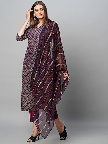 ANNI DESIGNER Womens Cotton Blend Straight Printed Kurta with Pant & Dupatta (Farali Blue_XL_Blue_X-Large)
