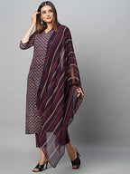 ANNI DESIGNER Womens Cotton Blend Straight Printed Kurta with Pant & Dupatta (Farali Blue_XL_Blue_X-Large)