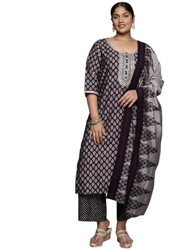 Libas Plus Size Womens Yoke Design Silk Blend Straight Kurta With Trousers And Dupatta