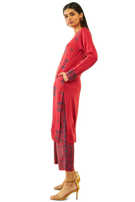 Soch Womens Acrylic Ethnic Motifs Pattern Knitted Winter Kurta Set