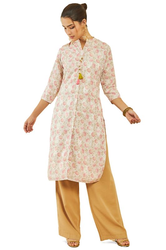 Soch Women Muslin Floral Print Straight Kurta with Front Pleat