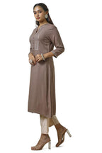 Soch Womens Earth Rayon Embroidered Kurta With Faux Mirror