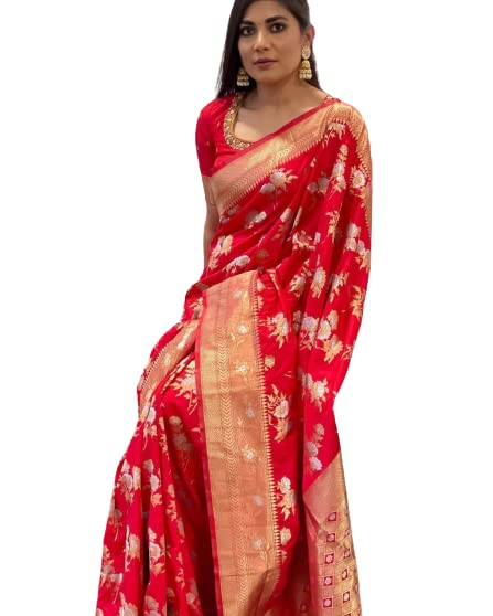 Flosive WomenS Present Banarasi Soft Lichi Silk Saree Beautiful Jacquard Rich Pallu Design Work Zari Woven Ayn Kanjivaram Silk 