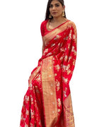 Flosive WomenS Present Banarasi Soft Lichi Silk Saree Beautiful Jacquard Rich Pallu Design Work Zari Woven Ayn Kanjivaram Silk 