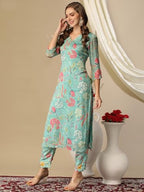 ANNI DESIGNER Womens Cotton Blend Straight Printed Kurta with Pant (Vitudi Green-NW_XXL_Green_XX-Large)