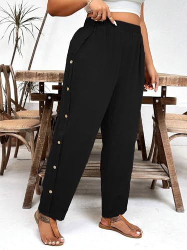 Toplot Women Casual Slanted Pocket Elastic Waist Tapered Pants