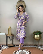 ANNI DESIGNER Womens Cotton Blend Straight Printed Kurta with Pant (DHUN Lavender_S_Lavender_Small)