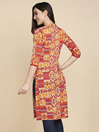 Anubhutee Orange Abstract Printed Regular Cotton Straight Kurta For Women