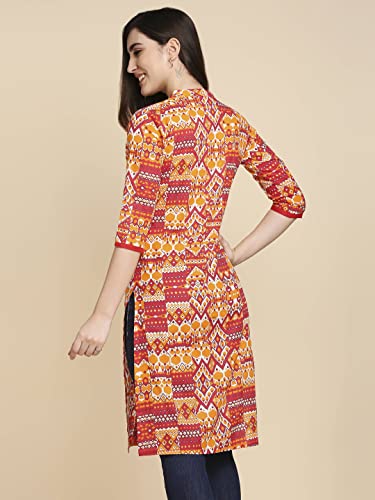 Anubhutee Orange Abstract Printed Regular Cotton Straight Kurta For Women