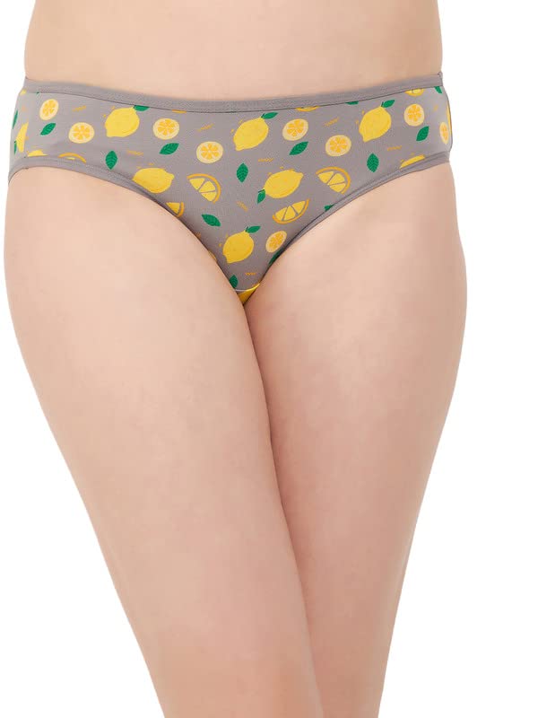 Clovia Womens Cotton Low Waist Tutty Fruity Printed Bikini Panty (PN3380D05_Grey_XL)