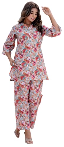LookMark Womens Trendy Printed Cotton Blend Straight Orange Color Kurta and Palazzo Set (AZ-LM-P1-KS2075 Orange-XXL)