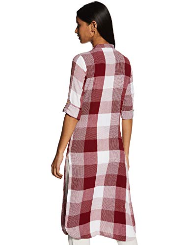 Aurelia Womens Mandarin Collar Check Shirt Kurta