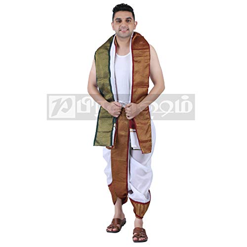 Prakasam Cotton MenS Asha Silk Panjakejam Stitched Dhoti Towel Set With Pocket