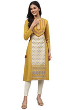 Aurelia Women Arrow Wood Cotton Blend Geometric Yarn Dyed Straight Kurta_22Noa13724-703632_S Yellow