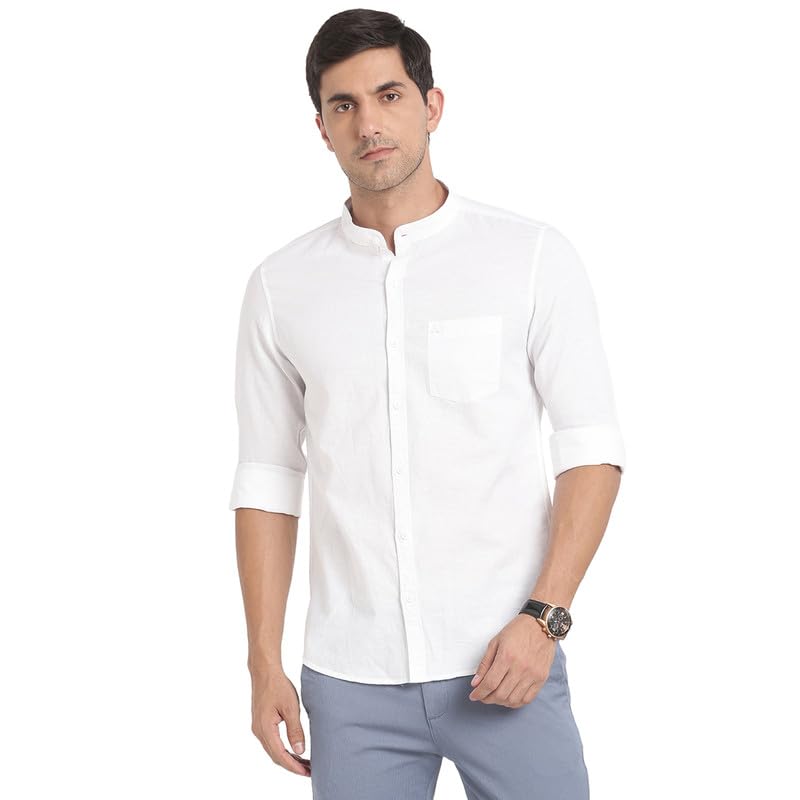 Turtle Men Cotton Linen White Solid Slim Fit Casual Shirts