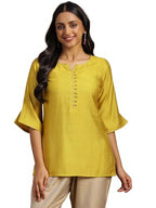 Libas WomenS Silk Blend Solid Straight Kurtis (29150_Yellow