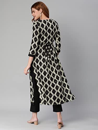 ANNI DESIGNER Womens Cotton Blend Straight Floral Printed Kurta and Pant (Chix Black-SM_S_Black_Small)
