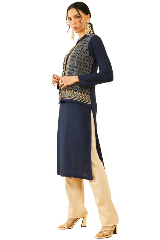Soch Womens Acrylic Straight Winter Kurta With Jacket Overlay