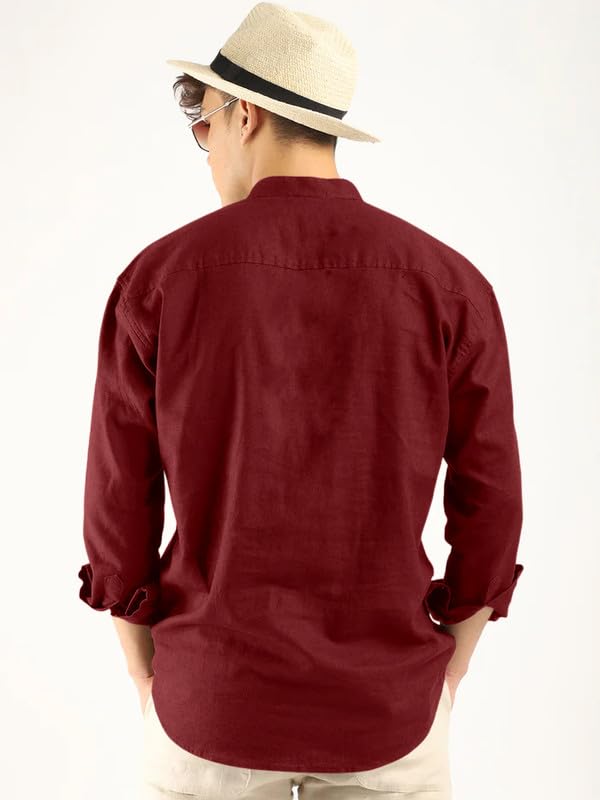 Macsivo MenS Cotton Polyester Blend Solid Regular Fit Full Sleeve Short Kurta Maroon