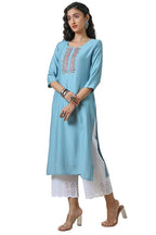 Soch Womens Powder Blue Viscose Blend Kurta With Cutdanas
