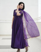 ANNI DESIGNER Womens Rayon Blend Anarkali Embroidered Kurta with Pant & Dupatta (Gumsum Begani_XL_Begani_X-Large)
