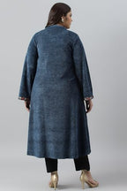 W For Woman Dark Blue Embroidered Plus Size Winter Kurta
