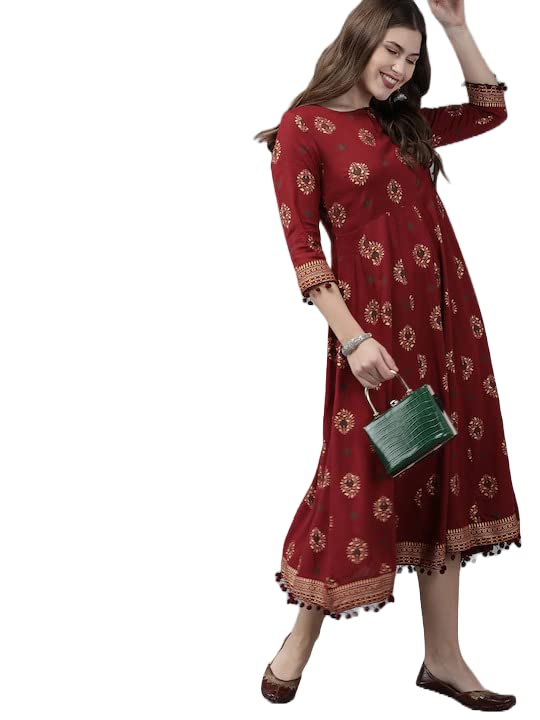 ANNI DESIGNER Women's Rayon Printed Anarkali Kurta (Jaikara Maroon_XL_Maroon_X-Large)