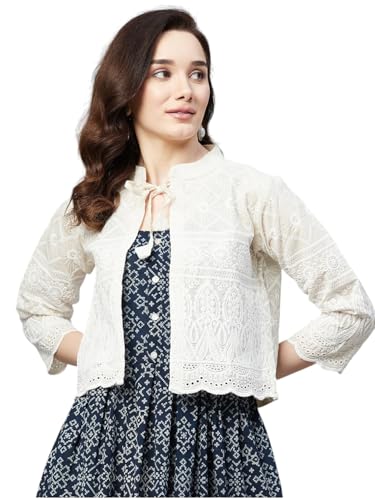 Aarika Womens Cotton Blend Short Length Ethnic Jacket (Cream_Small)