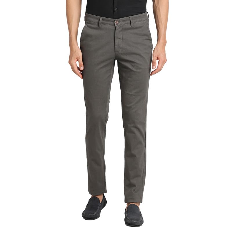 Turtle Men Cotton Stretch Dark Grey Dobby Narrow Fit Flat Front Casual Trouser